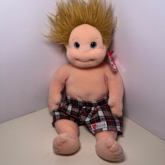 Ty Beanie Kids Collection Chipper Beanie Baby Boy Blond Hair Blue Eyes Plaid - Picture 1 of 4